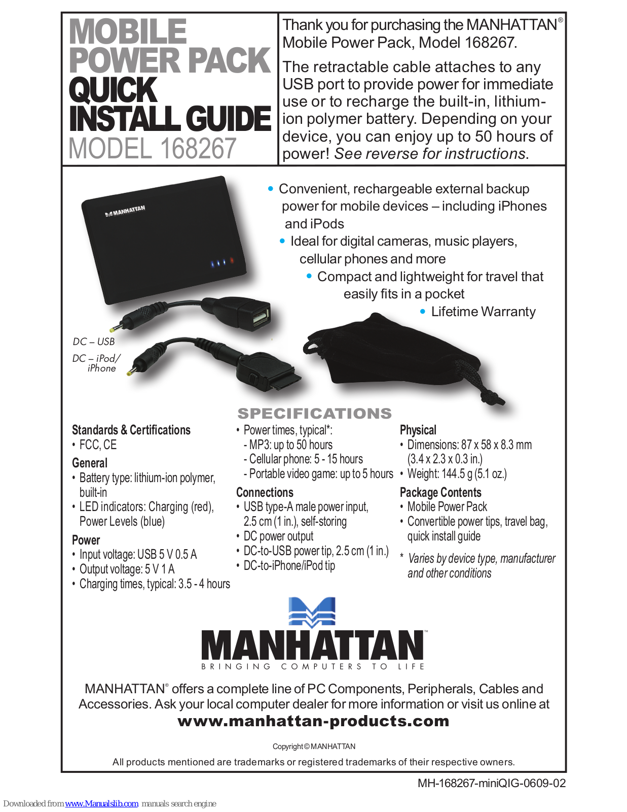 Manhattan Mobile Power Pack, 168267 Quick Install Manual