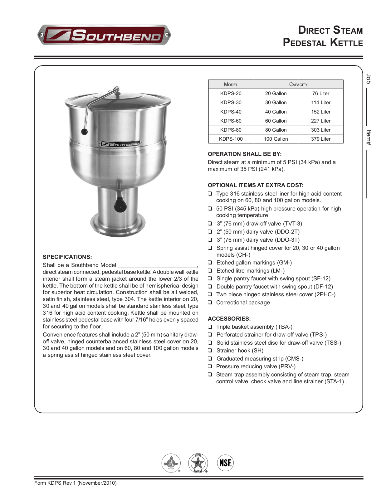 Southbend KDPS-20, KDPS-30, KDPS-40, KDPS-60, KDPS-80 General Manual