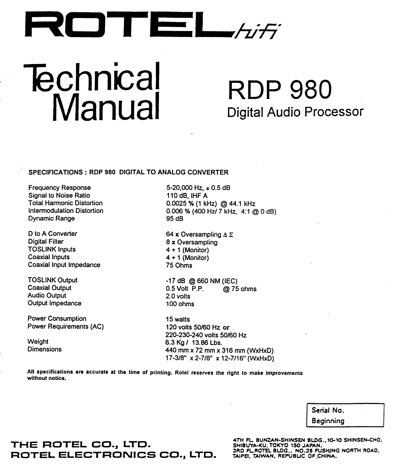 Rotel RDP-980 Service manual