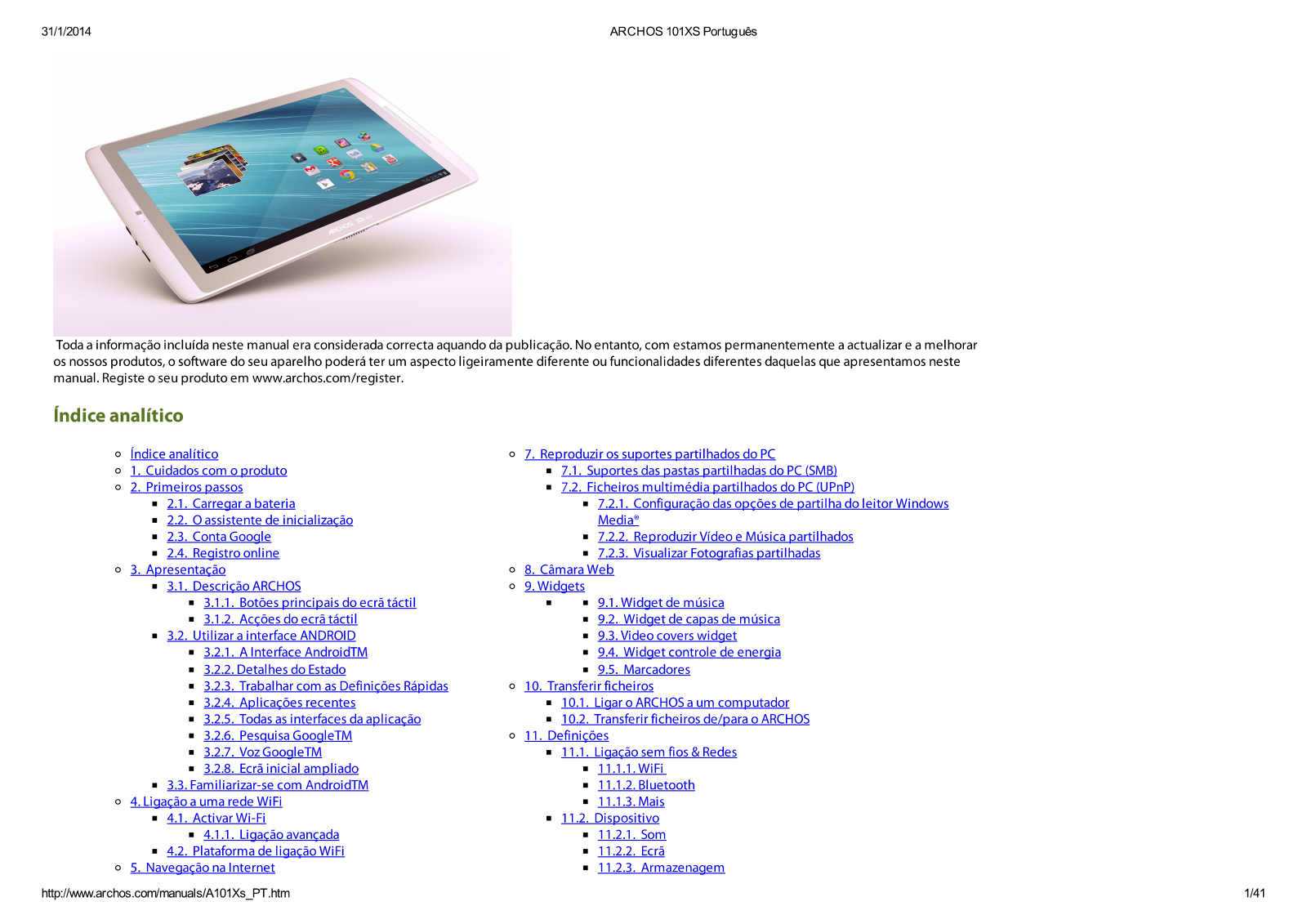 Archos 101XS 2 GEN11 User Manual