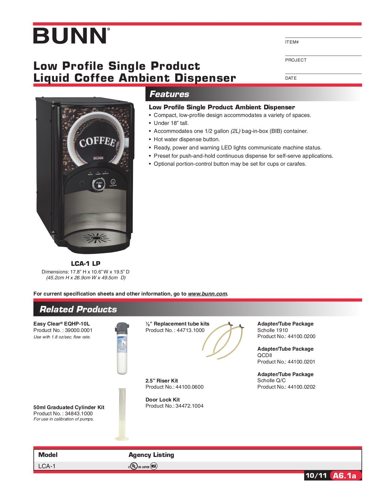 Bunn Coffee Maker LCA-1 LP User Manual