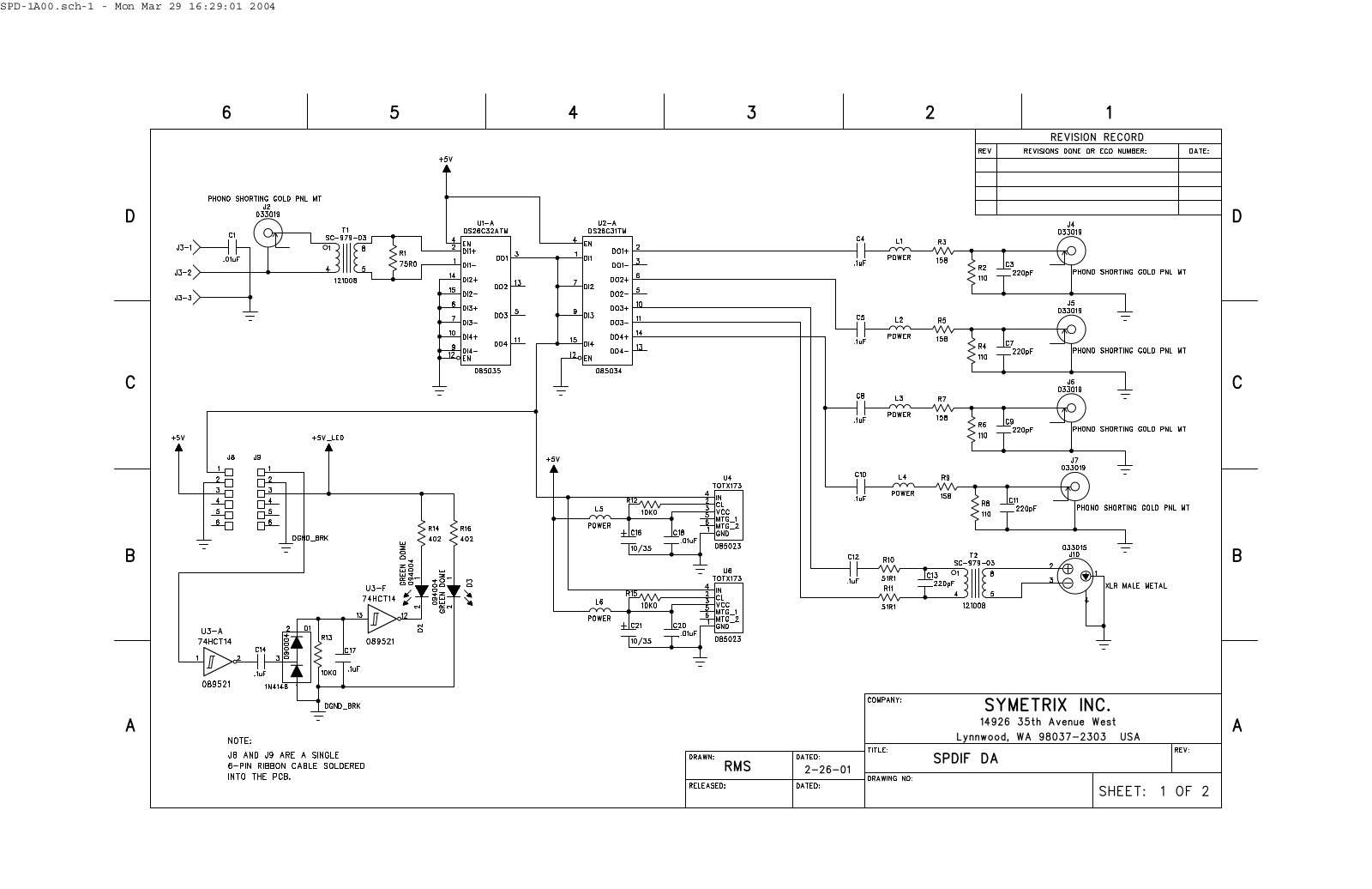 Symetrix S-PDIFx7 Schematic