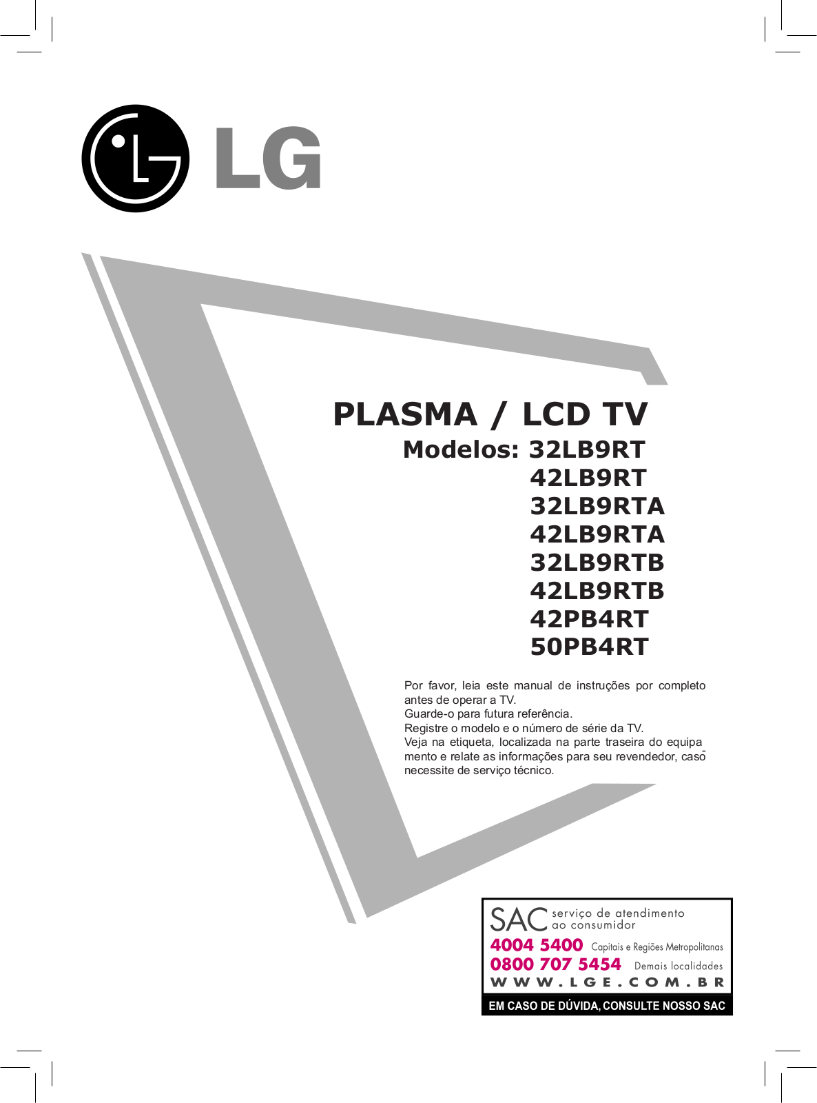 Lg 50PB4RT, 32LB9RT User Manual - ManualMachine.com
