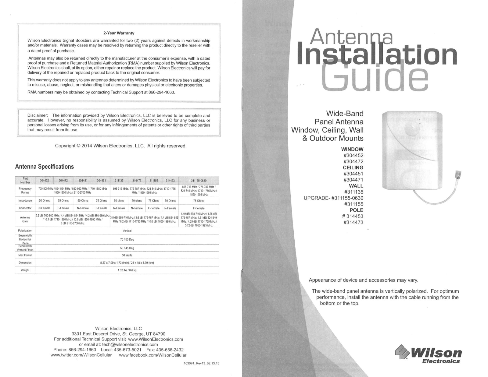 Wilson Electronics 304451, 304471, 304452, 304472, 311155-0630 Installation Manual - ManualMachine.com