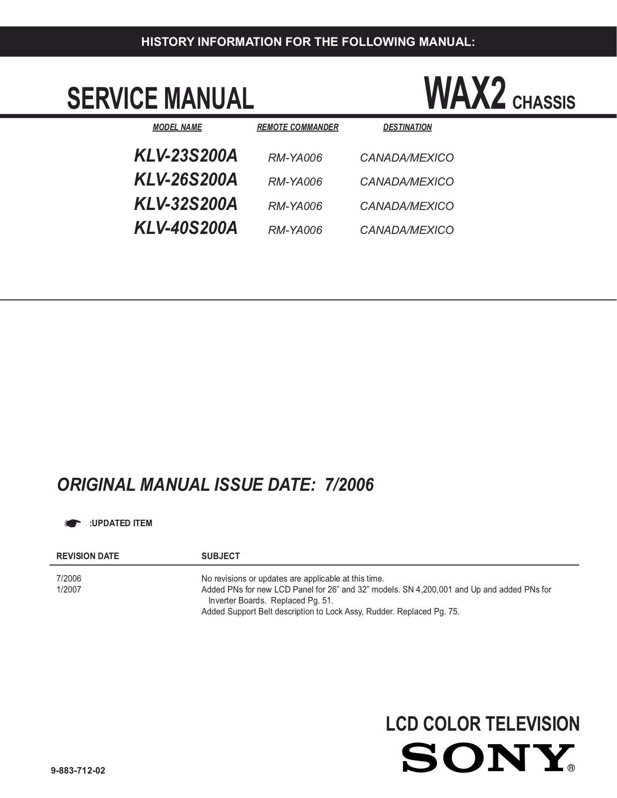 Sony KLV-23S200A, KLV-26S200A, KLV-32S200A, KLV-40S200A Service Manual