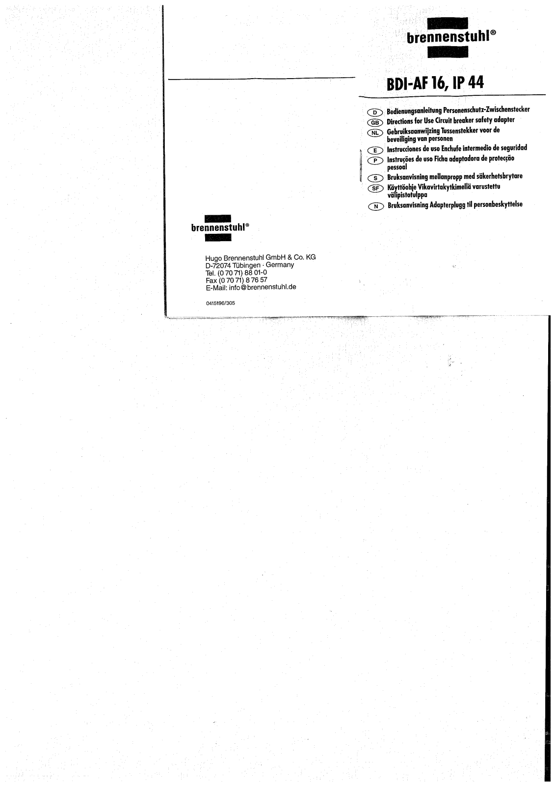 Brennenstuhl BDI AF 16 Operating Instructions