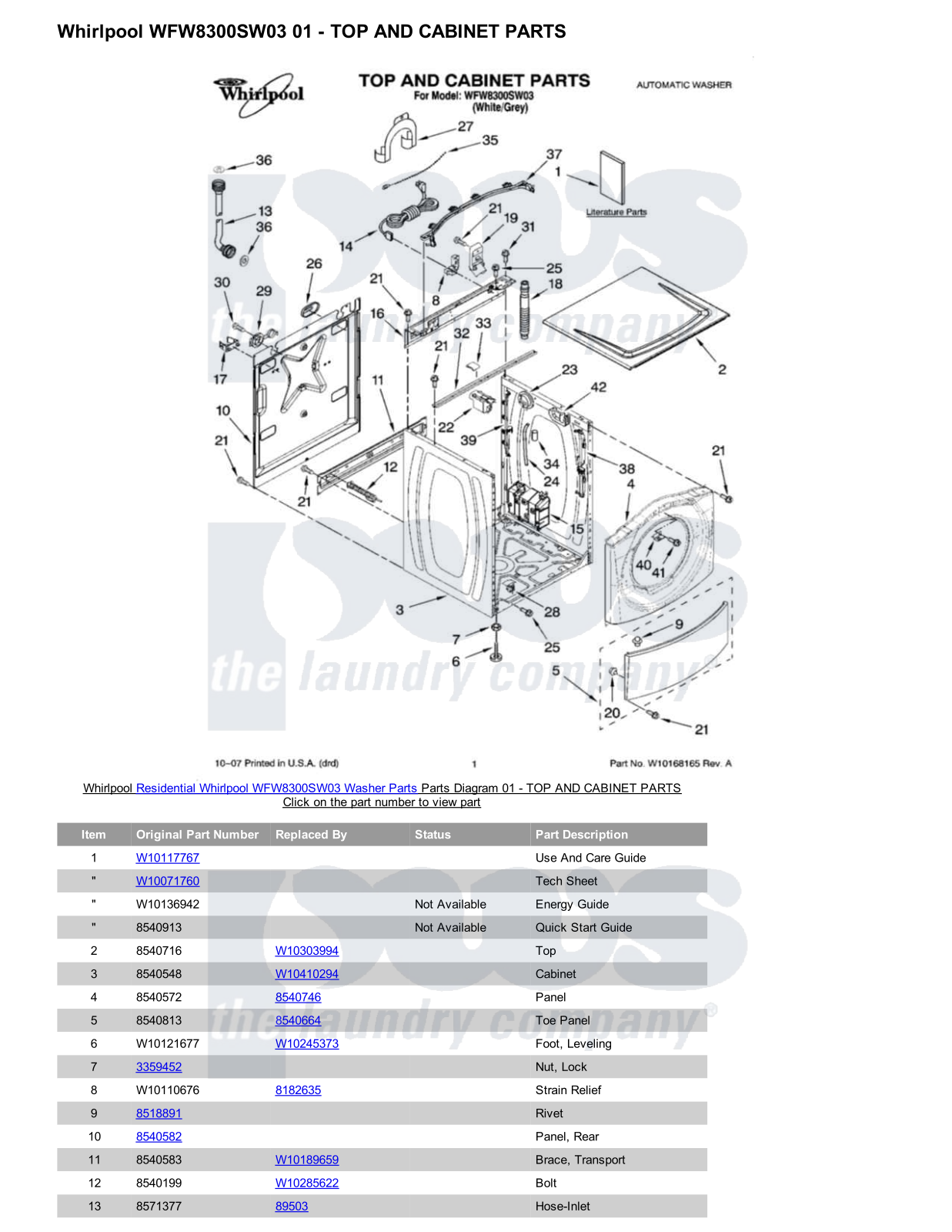 Whirlpool WFW8300SW03 Parts Diagram