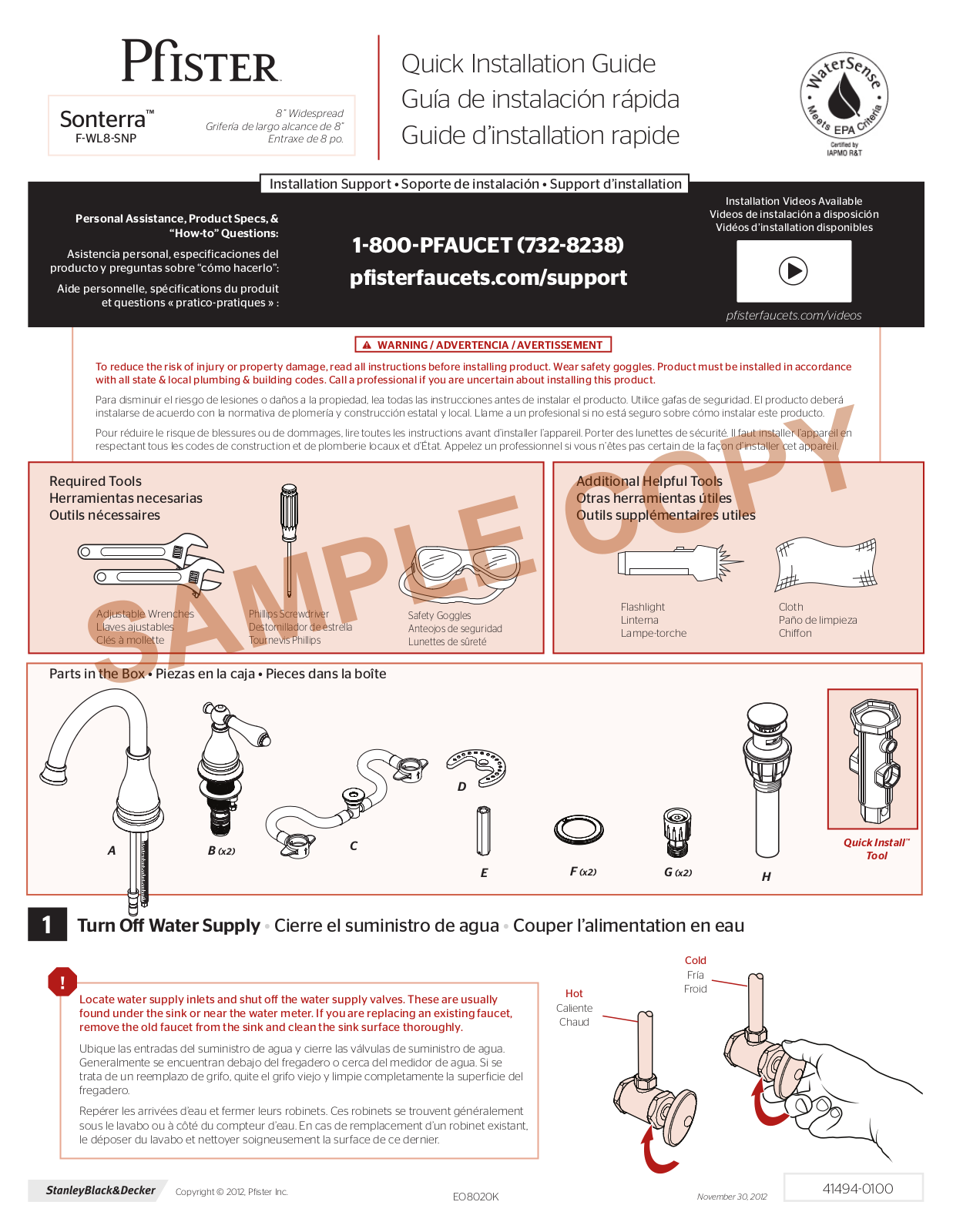 Pfister F-WL8-SNPC User Manual