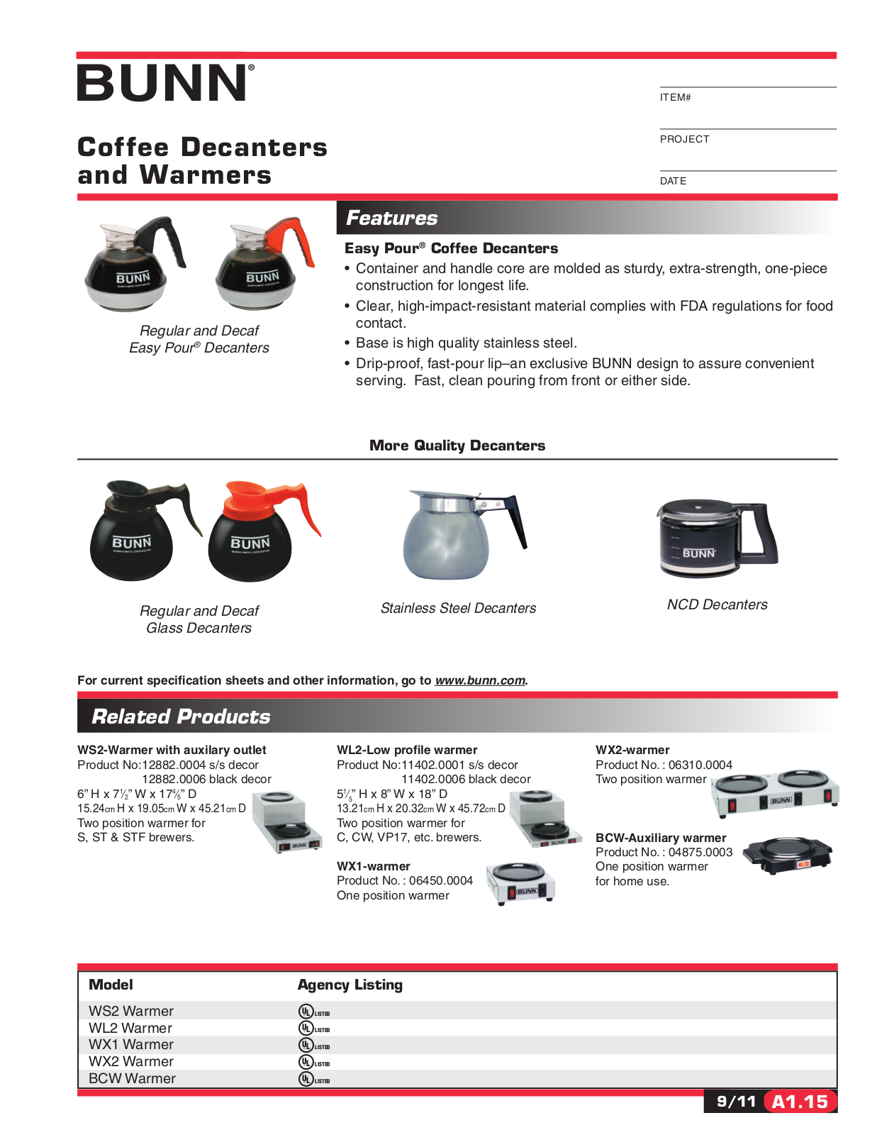 Bunn Coffee Maker BCW User Manual