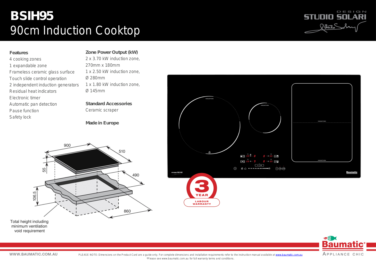 Baumatic BSIH95 Specifications Sheet