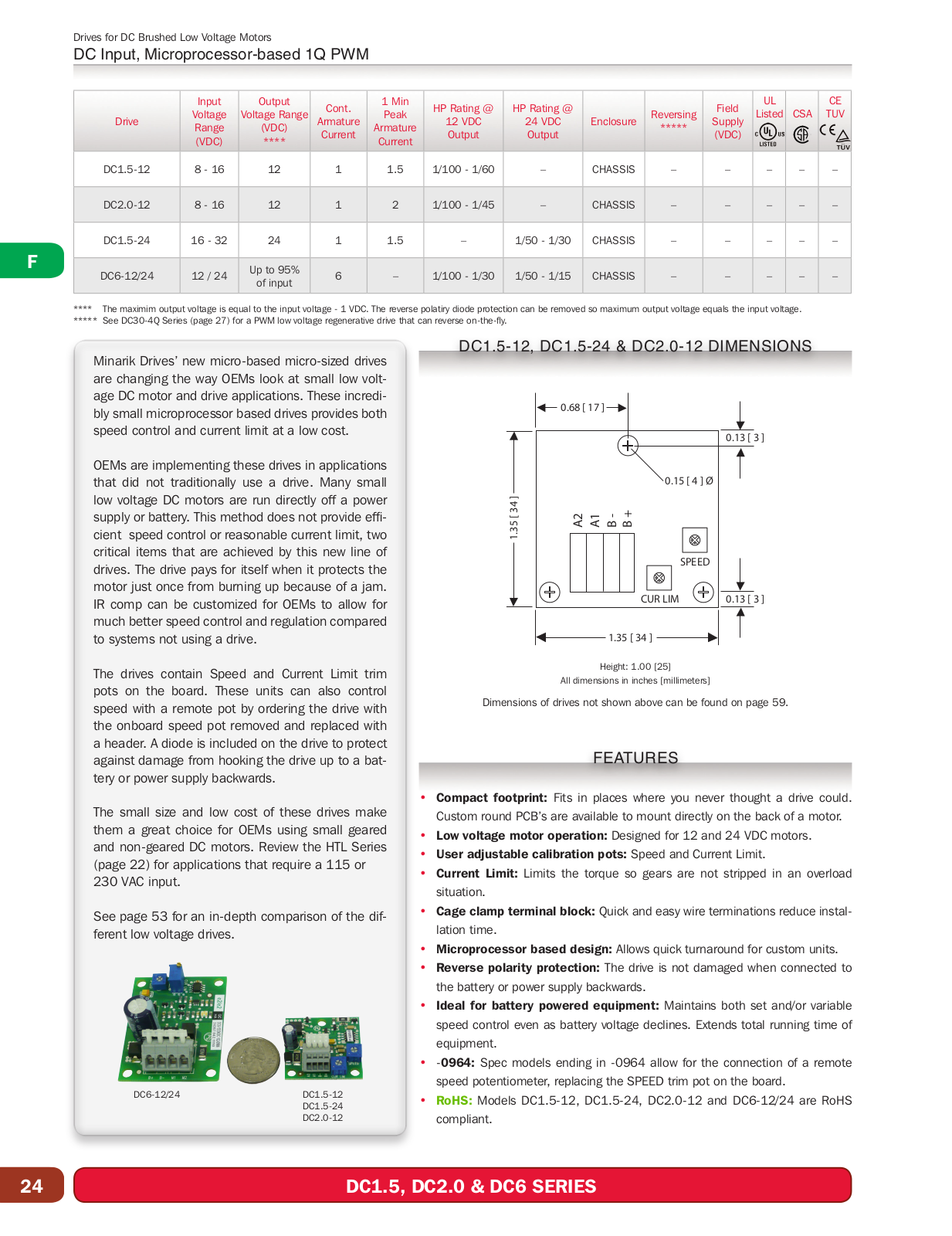 Minarik Drives DC1.5 SERIES, DC2.0 SERIES, DC6 SERIES Catalog Page