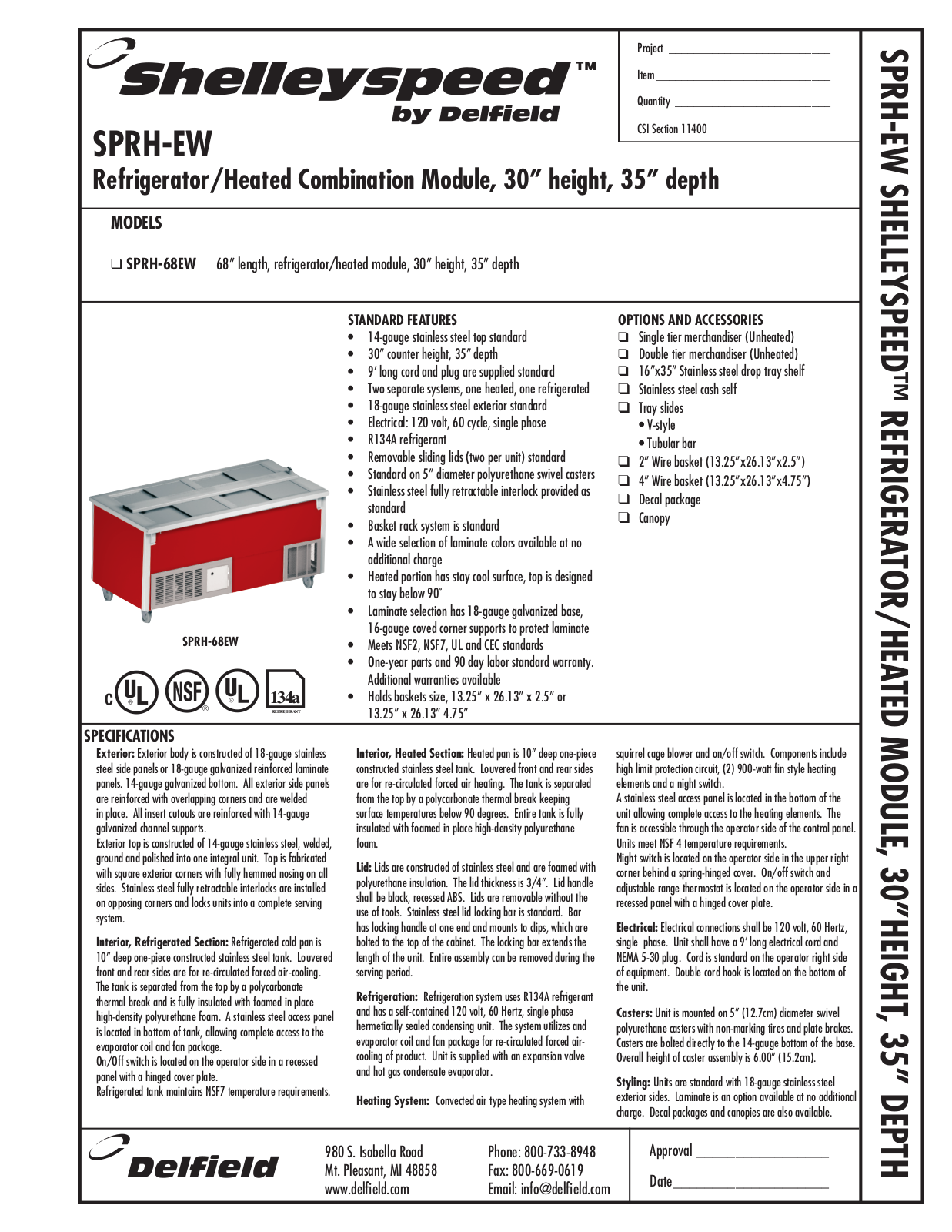 Shelley SPRH-EW Specifications