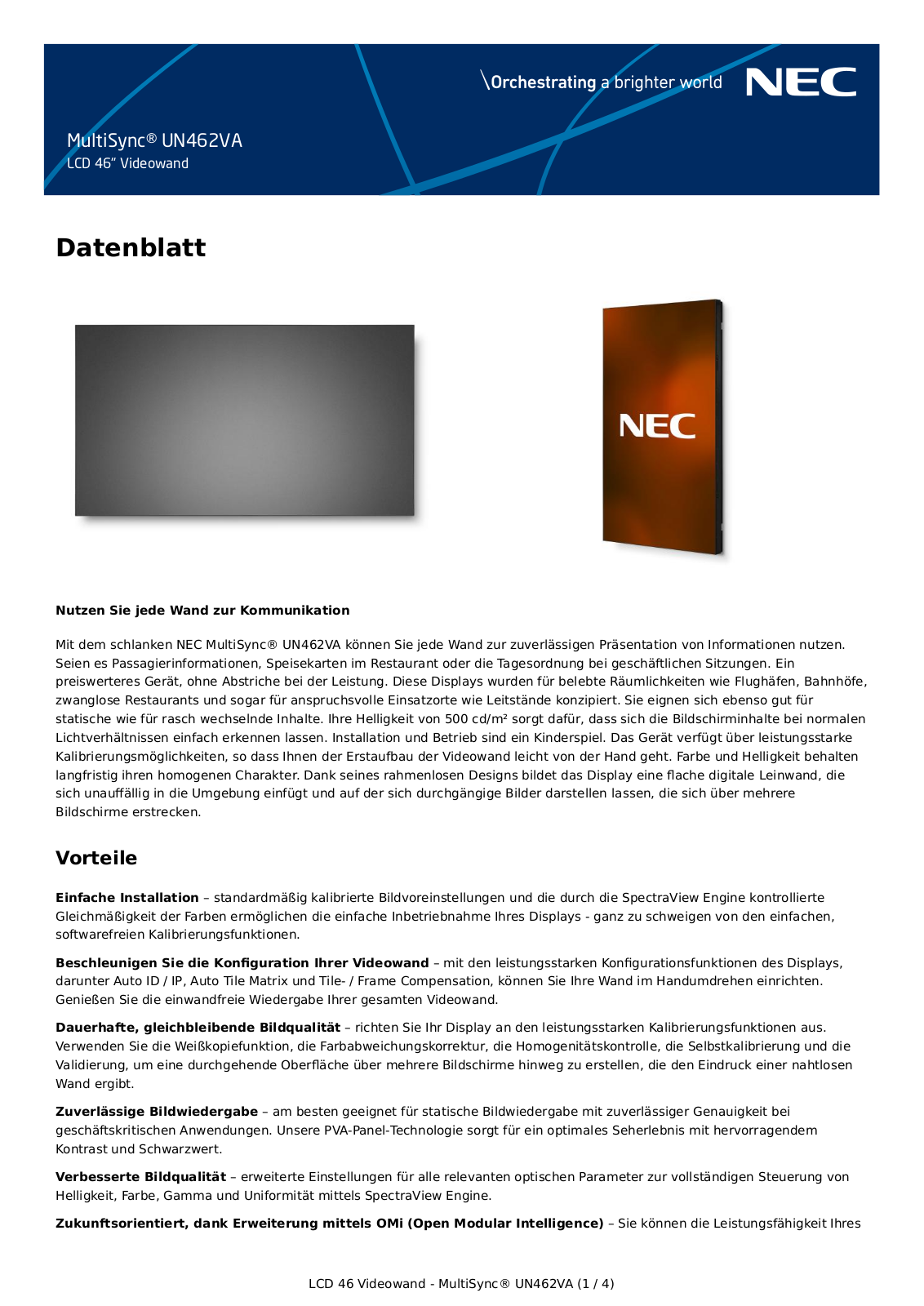 NEC UN462VA Datenblatt