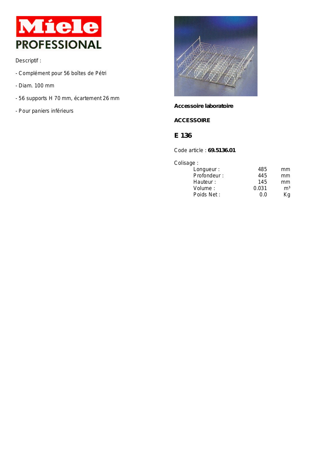 MIELE E 136 DESCRIPTIF User Manual