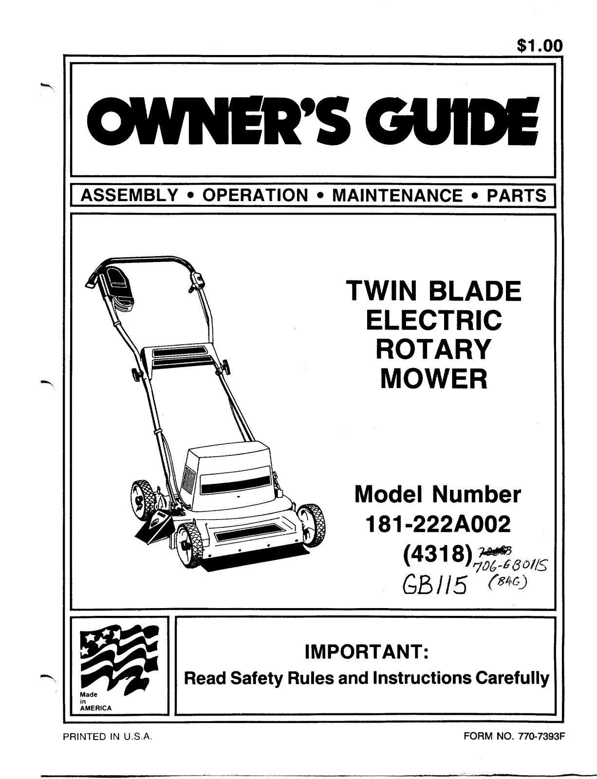 MTD 181-222A002 User Manual