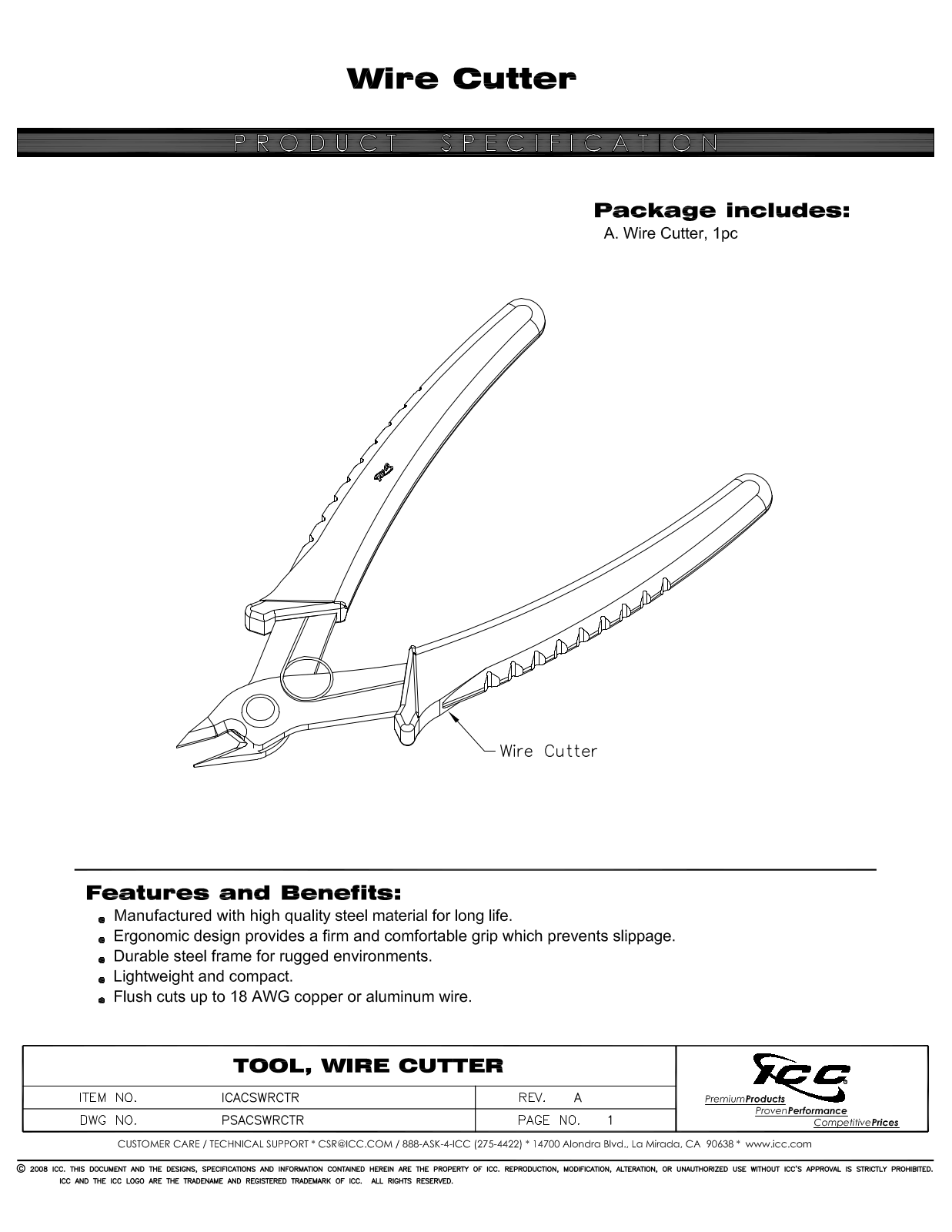 ICC ICACSWRCTR Specsheet