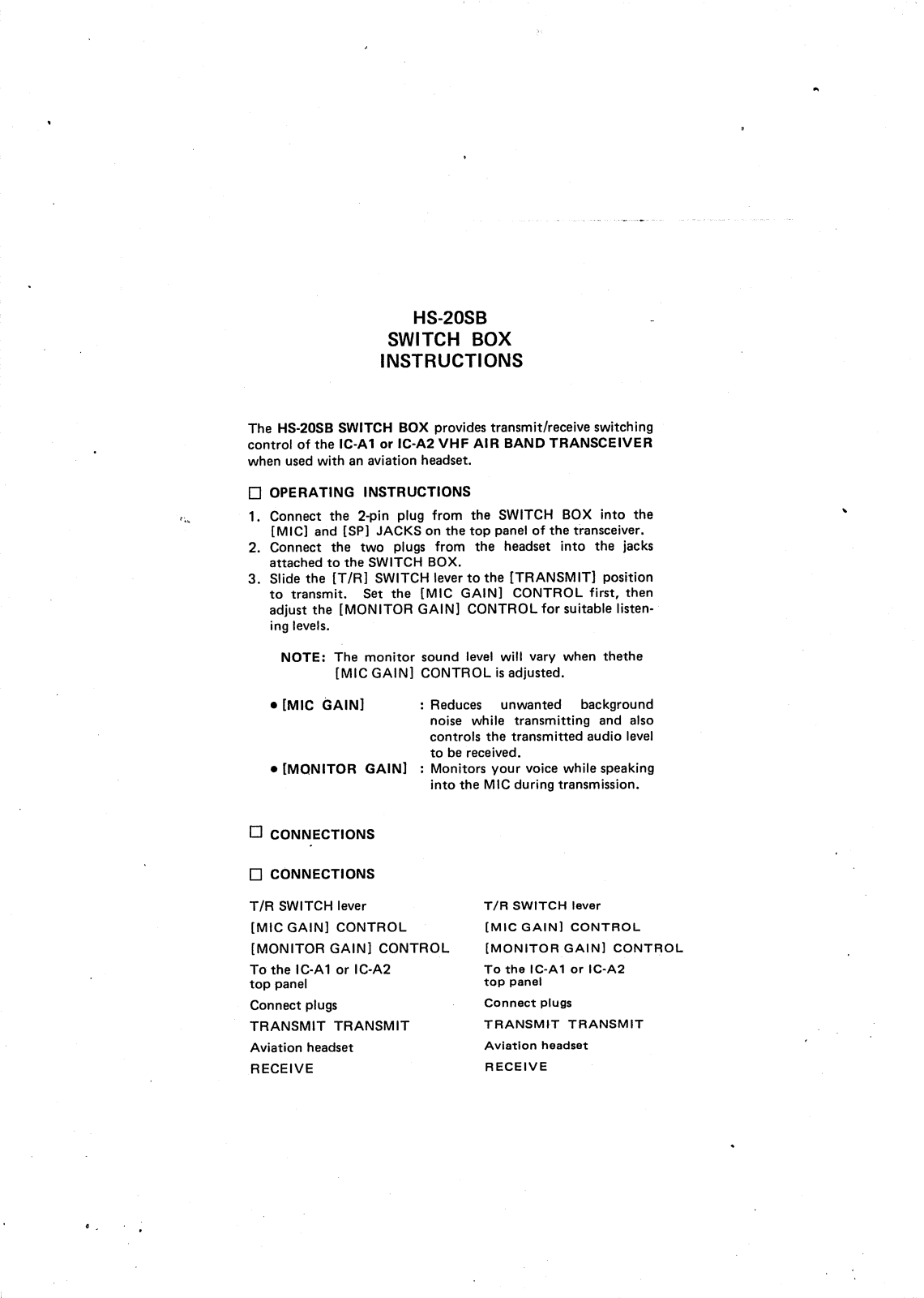 Icom HS-20SB User Manual