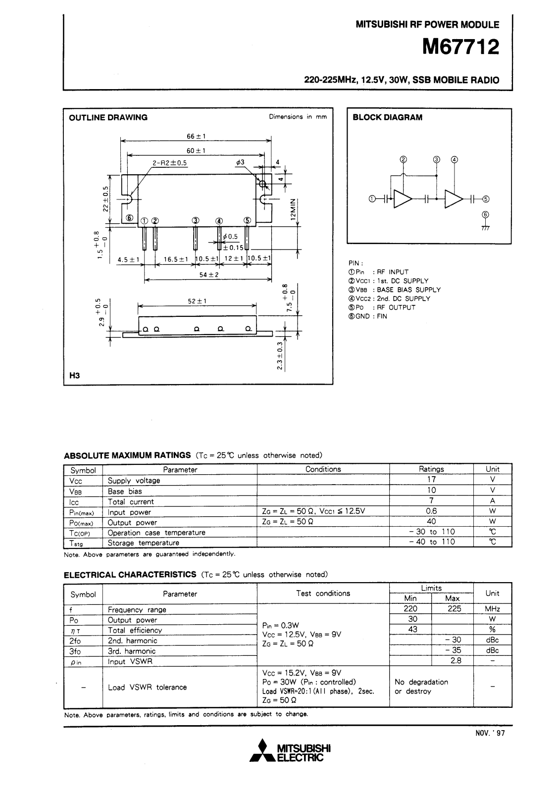 Mitsubishi M67712 Datasheet