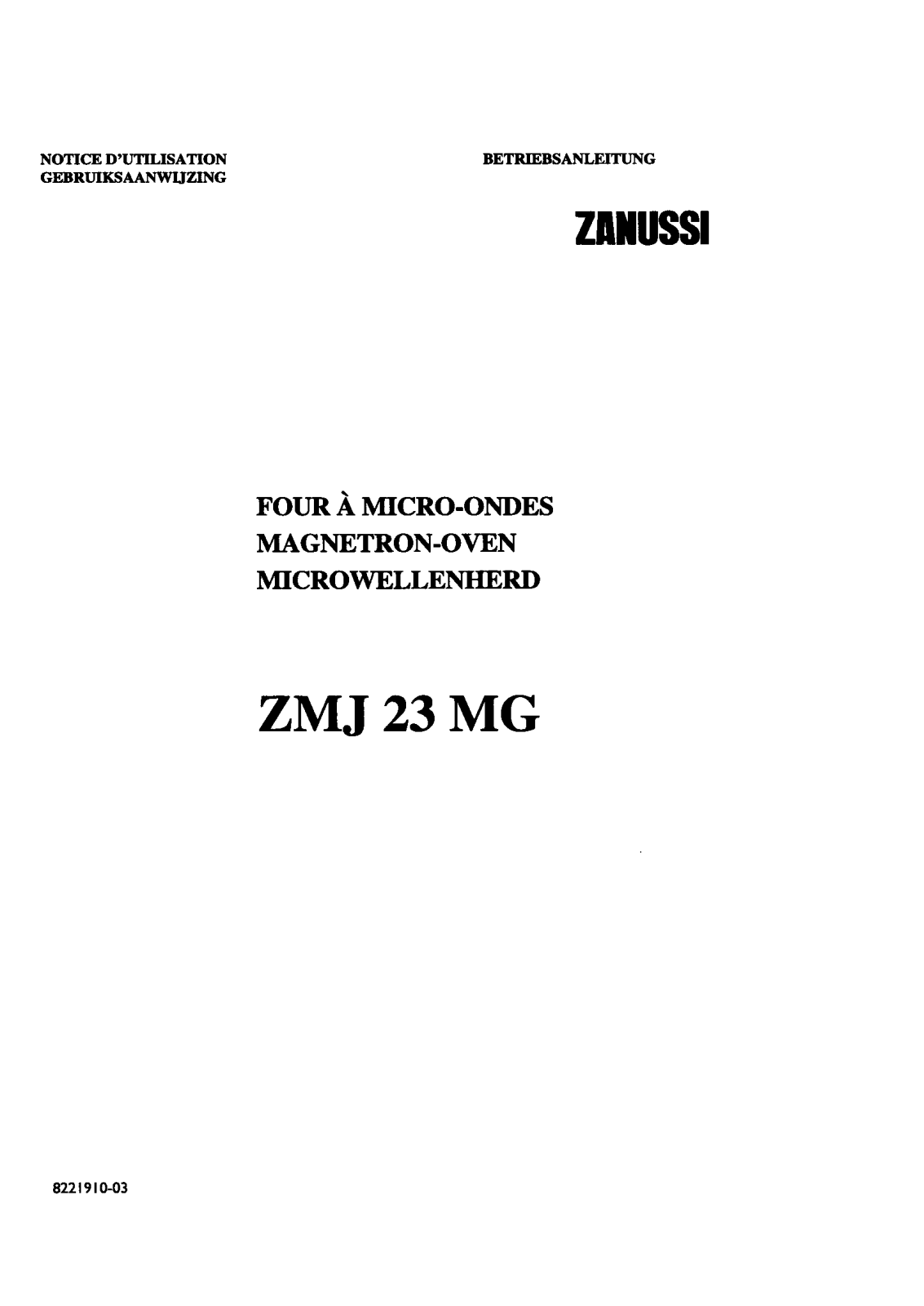 Zanussi ZMJ23MG User Manual