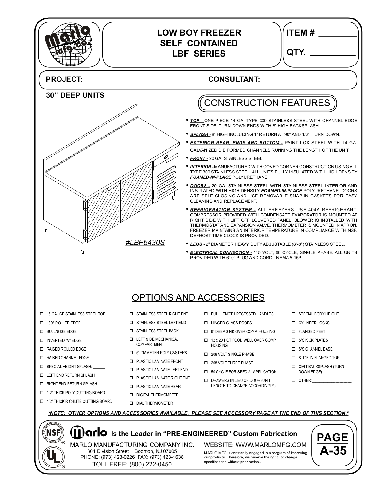 Marlo LBF10130S User Manual