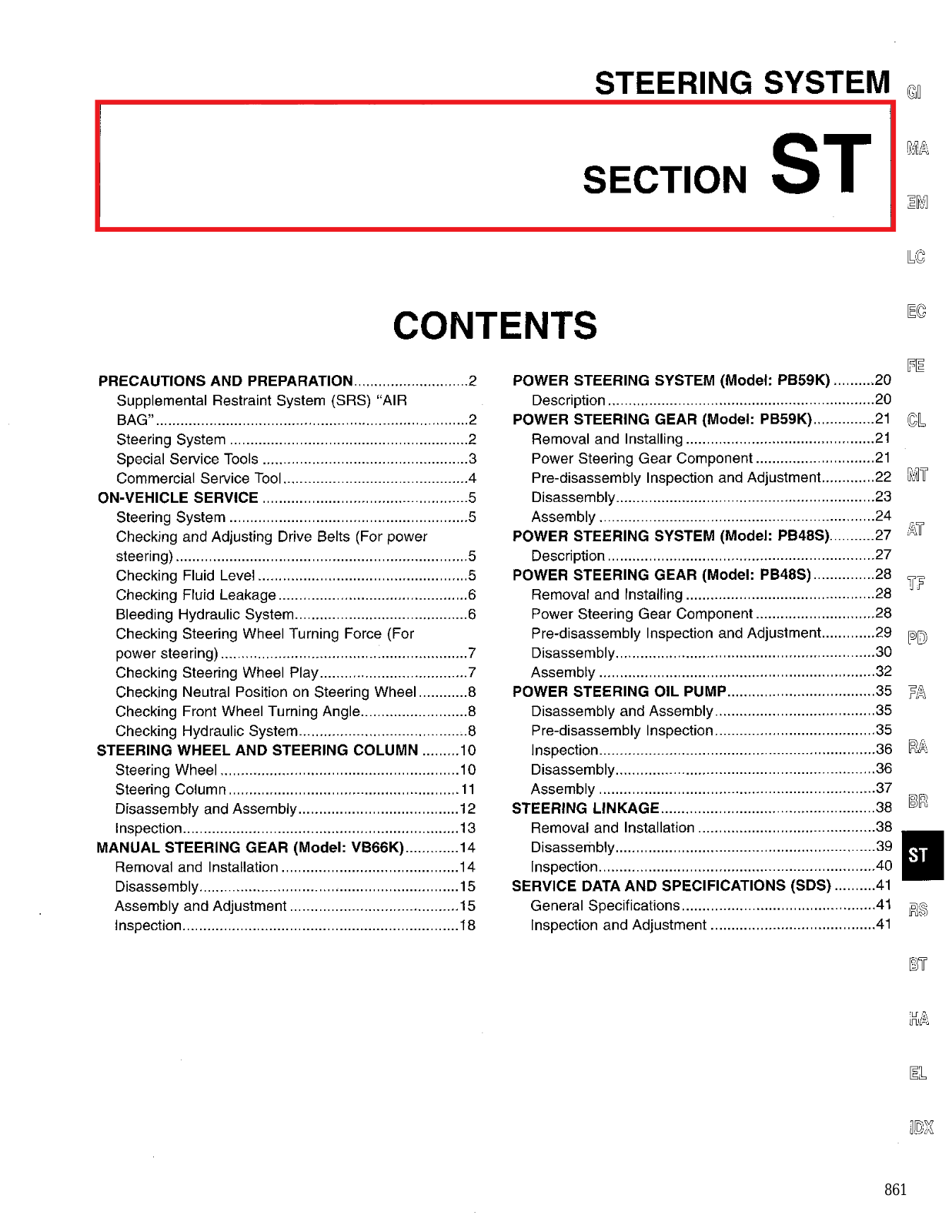 Nissan D21 Steering System  ST 1996 Owner's Manual