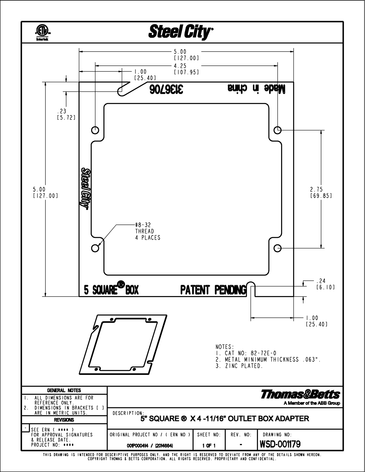 Thomas & Betts 82-72E Reference Drawing