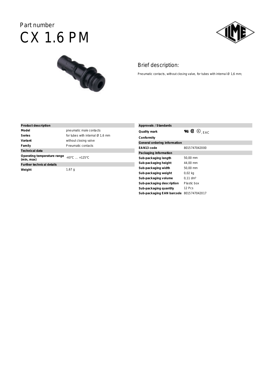 ILME CX-1.6PM Data Sheet