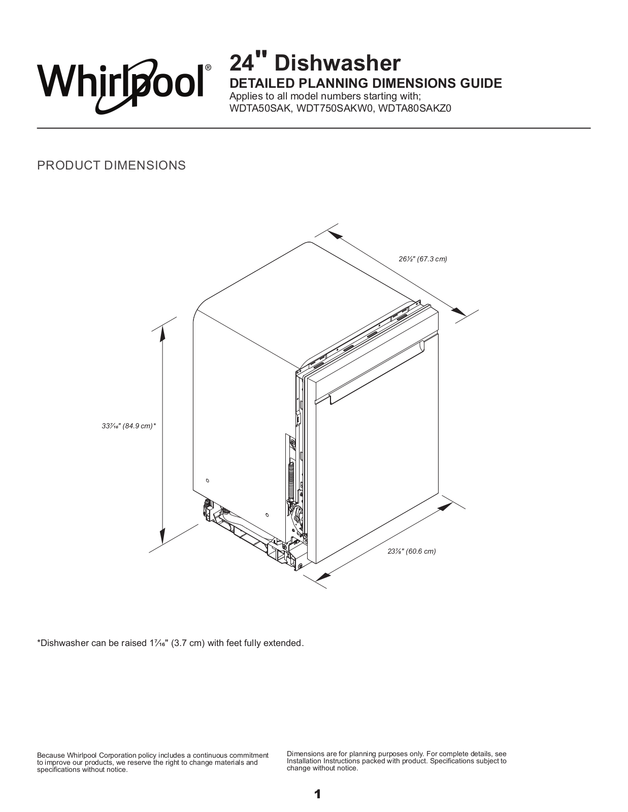 Whirlpool WDTA50SAKZ Dimension manual