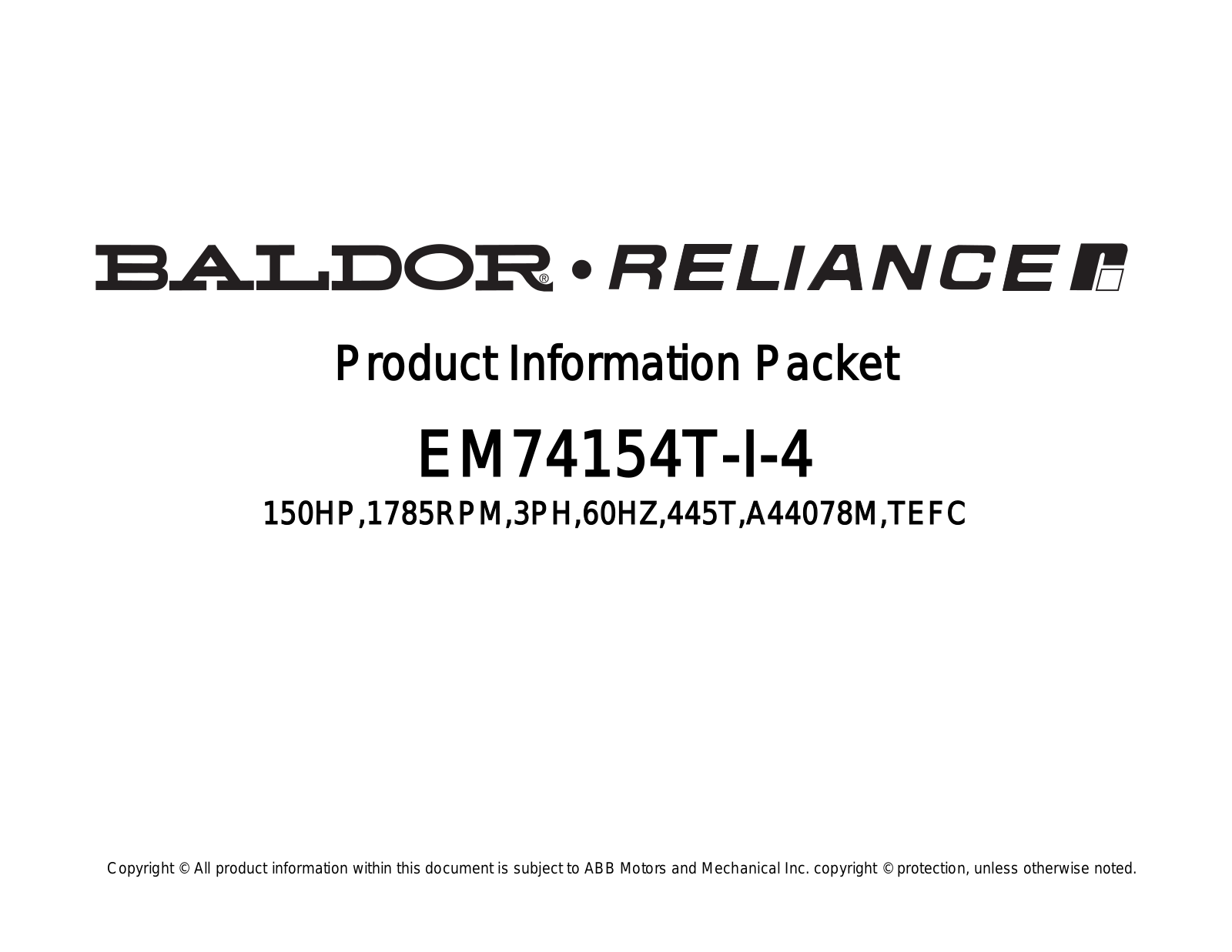 Baldor EM74154T-I-4 Product Information Sheet