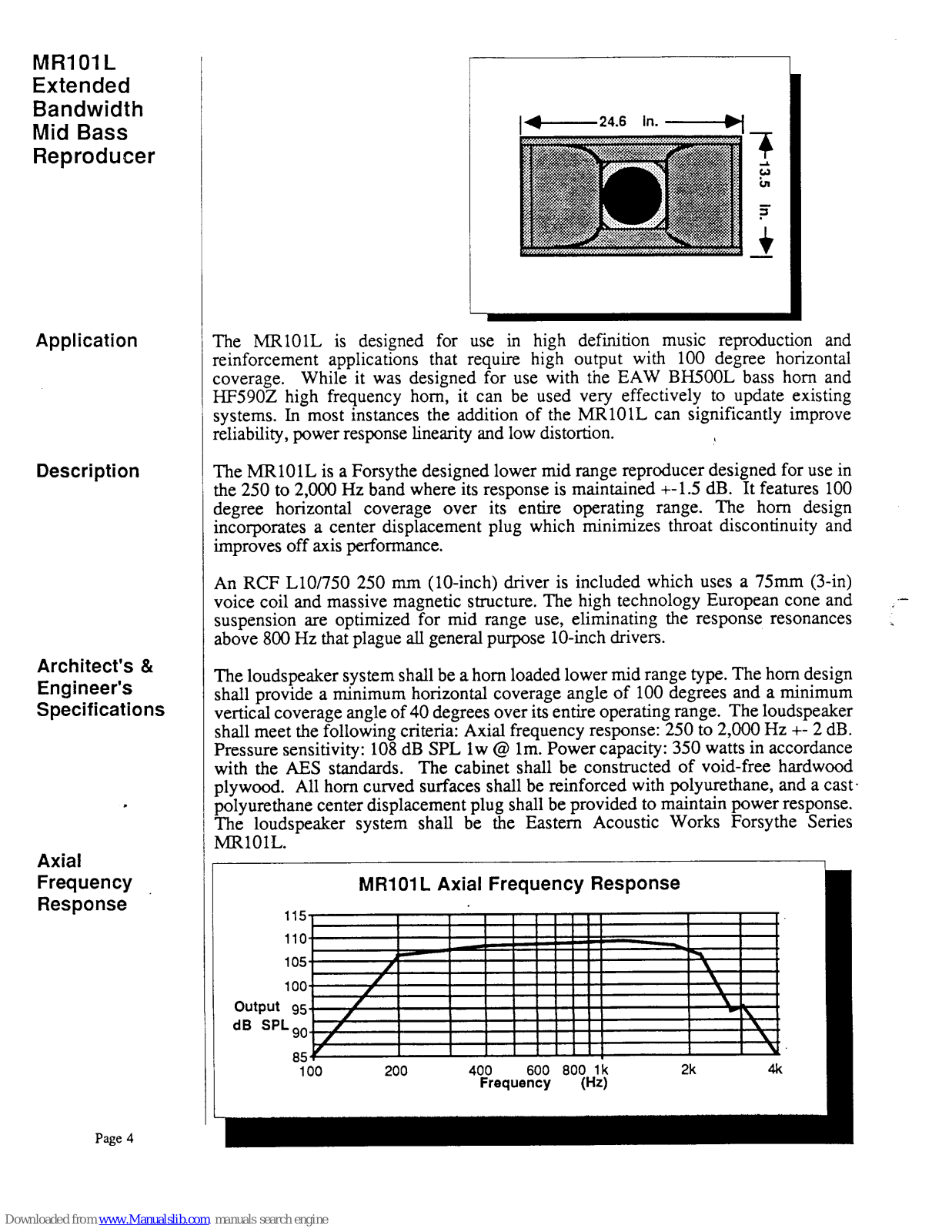 EAW MR101L, MR102L, MR142L Specifications