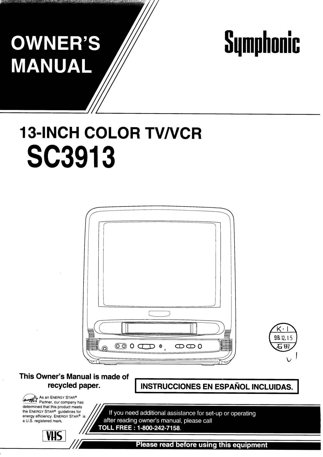 FUNAI SC3913 User Manual