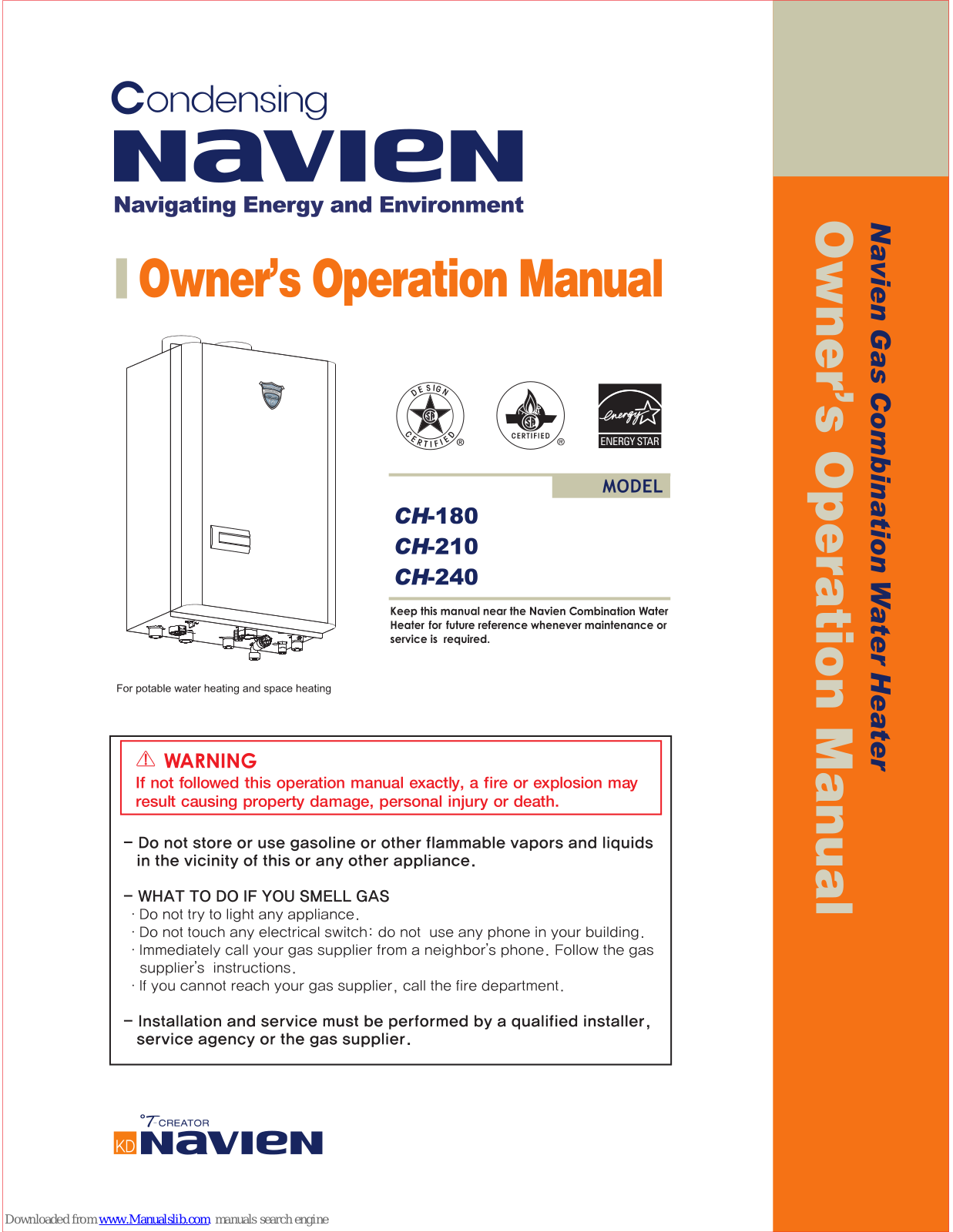 Navien CH-180, CH-210, CH-240 Owner's Operation Manual