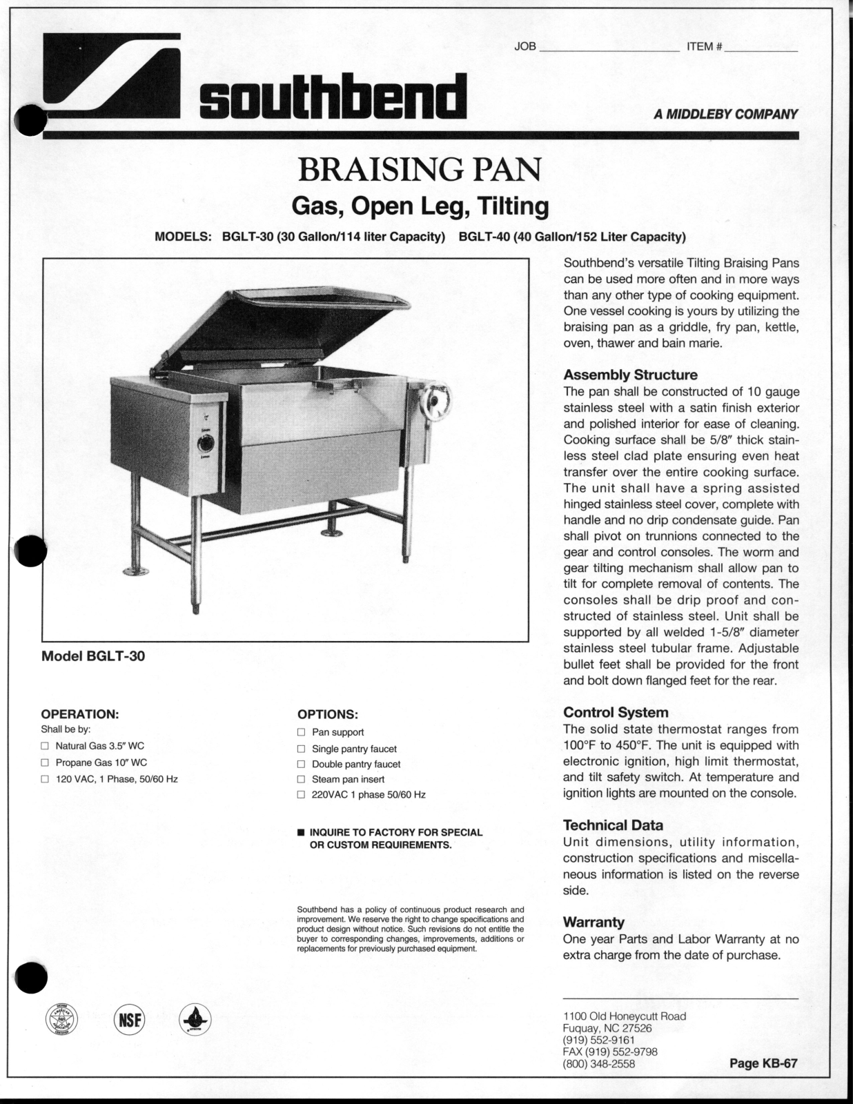 Southbend BGLT-30, BGLT-40 General Manual