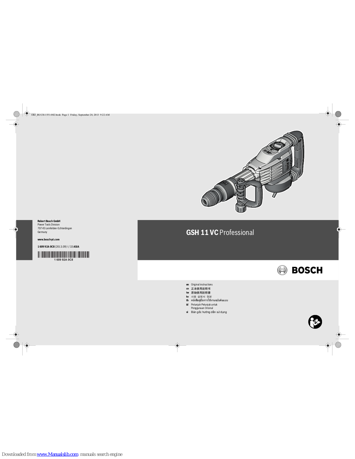 Bosch GSH 11 VC Professional Original Instructions Manual