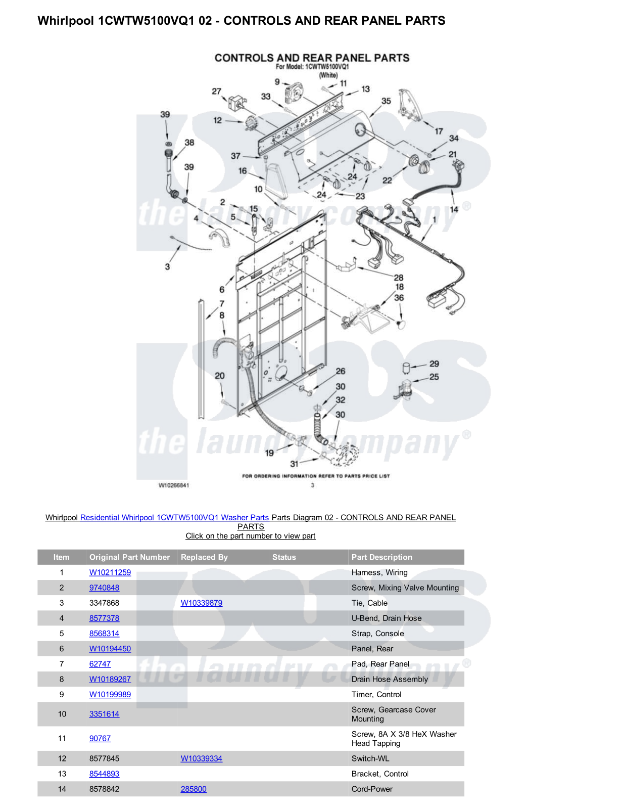 Whirlpool 1CWTW5100VQ1 Parts Diagram