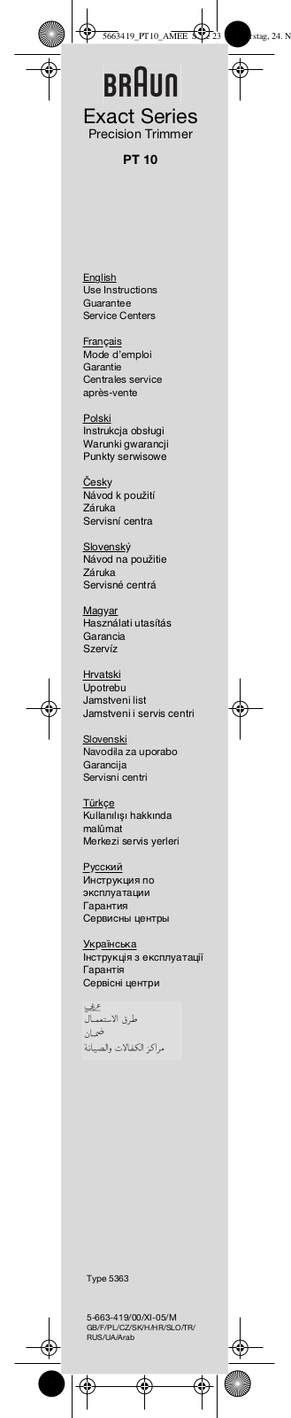 Braun PT10 User Manual