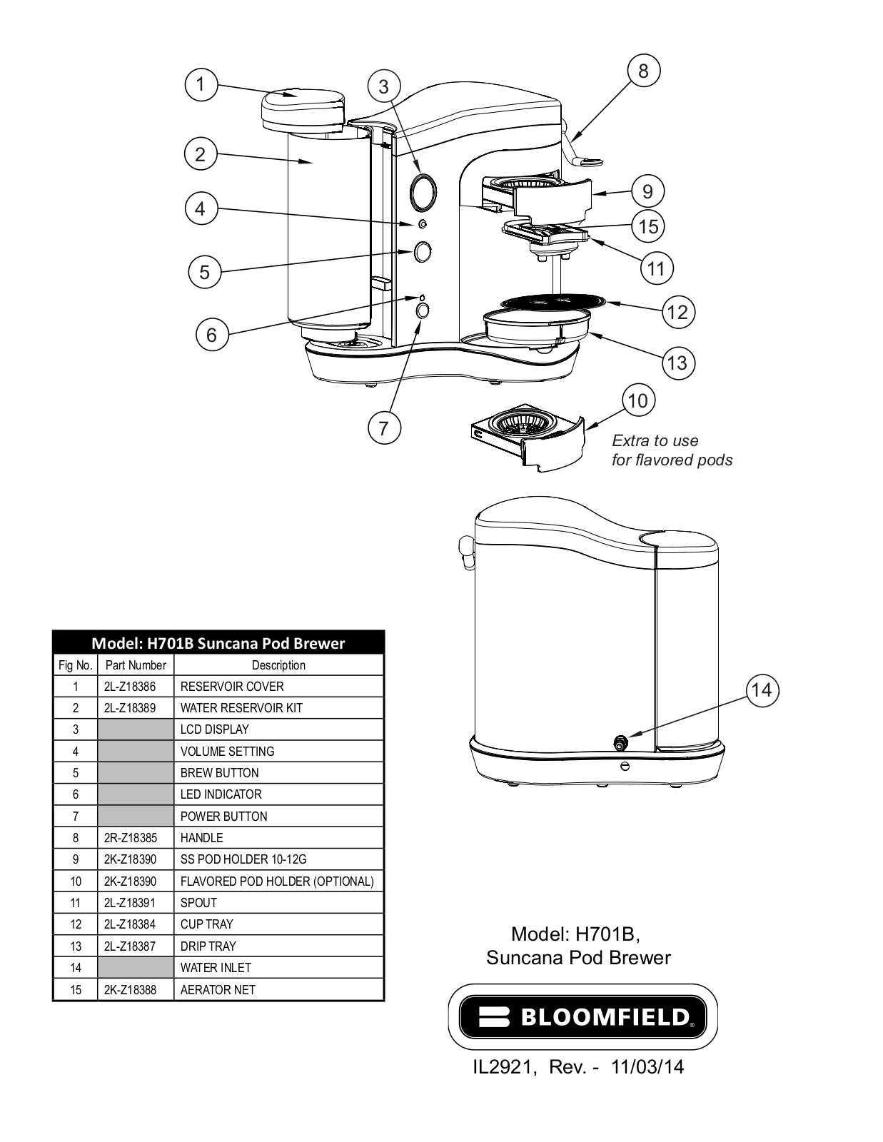 Bloomfield H701B Parts List