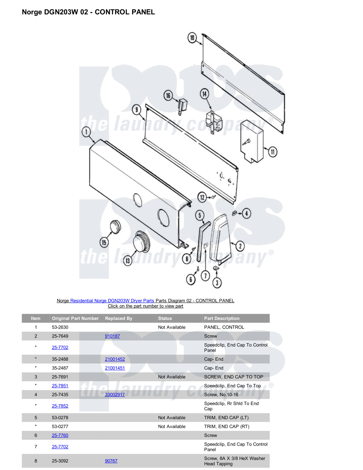 Norge DGN203W Parts Diagram