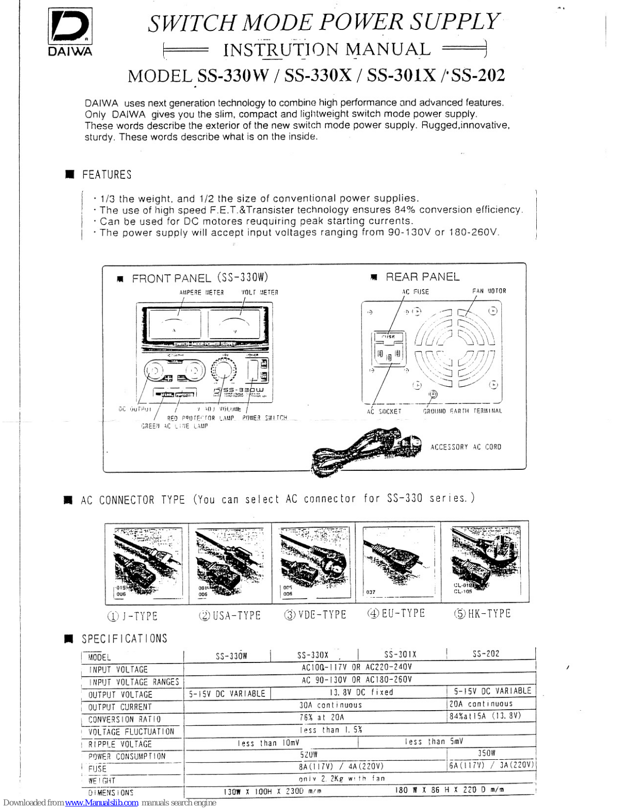 Daiwa SS-330W, SS-330X, SS-301X, SS-202 Instruction Manual