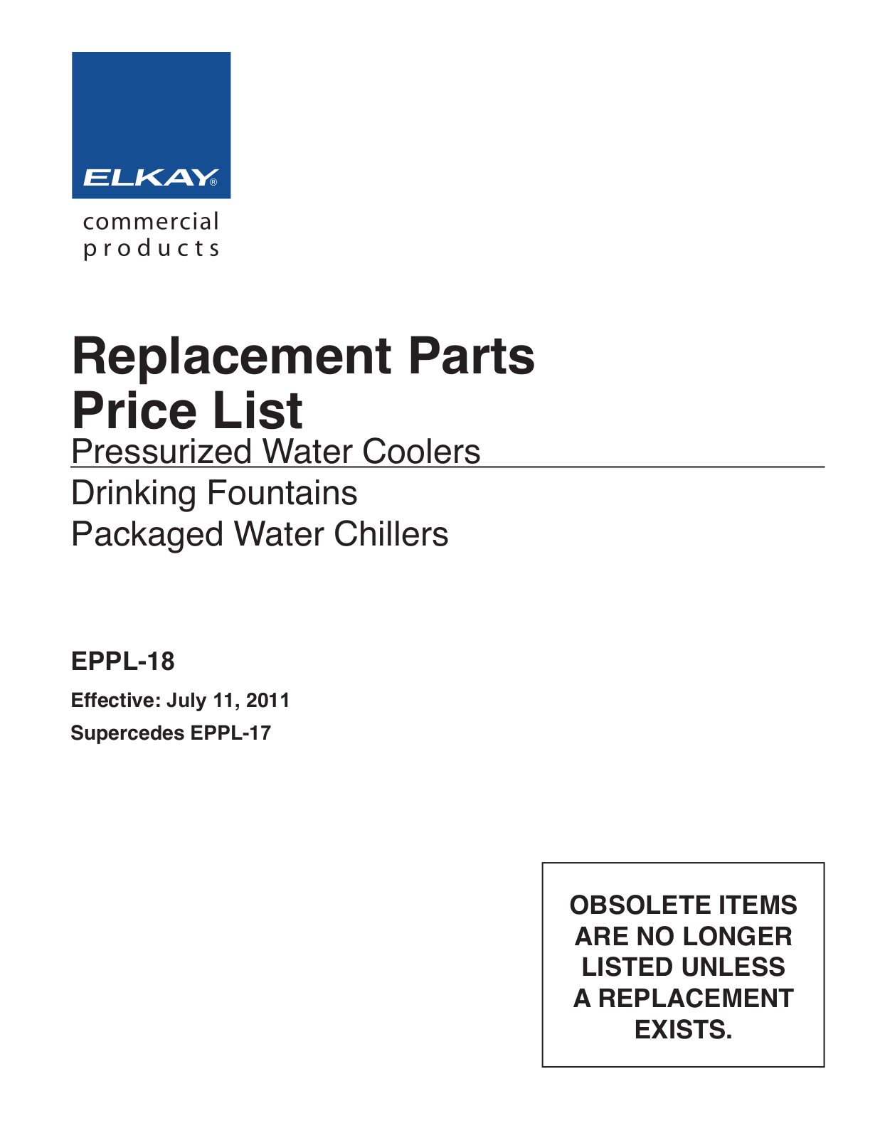 Elkay EPPL-17 Parts List