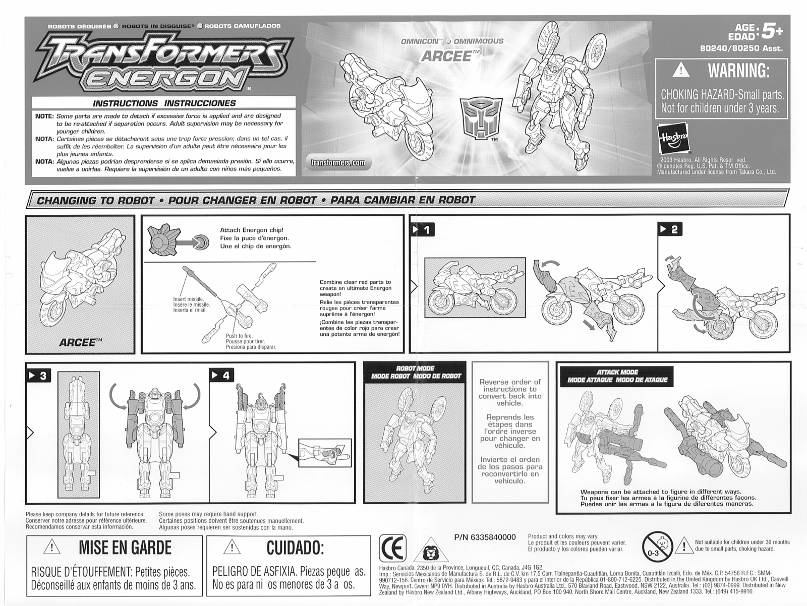 HASBRO Transformers Energon Arcee User Manual