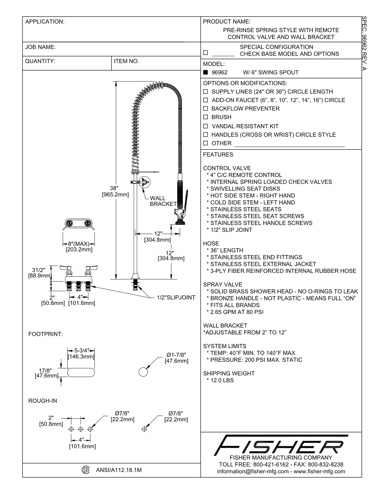 Fisher Manufacturing 96962 User Manual