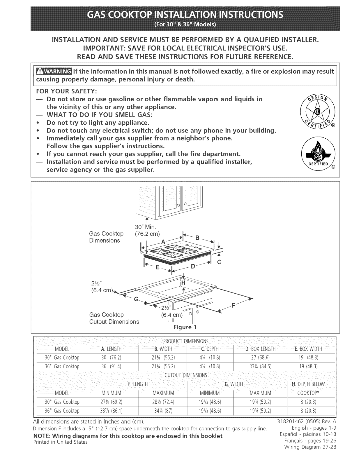 Frigidaire GLGC36S9EBA, GLGC36S9EQA, GLGC36S9ESA, PLGC30S9ECA, PLGC36S9ECA Installation Guide - ManualMachine.com