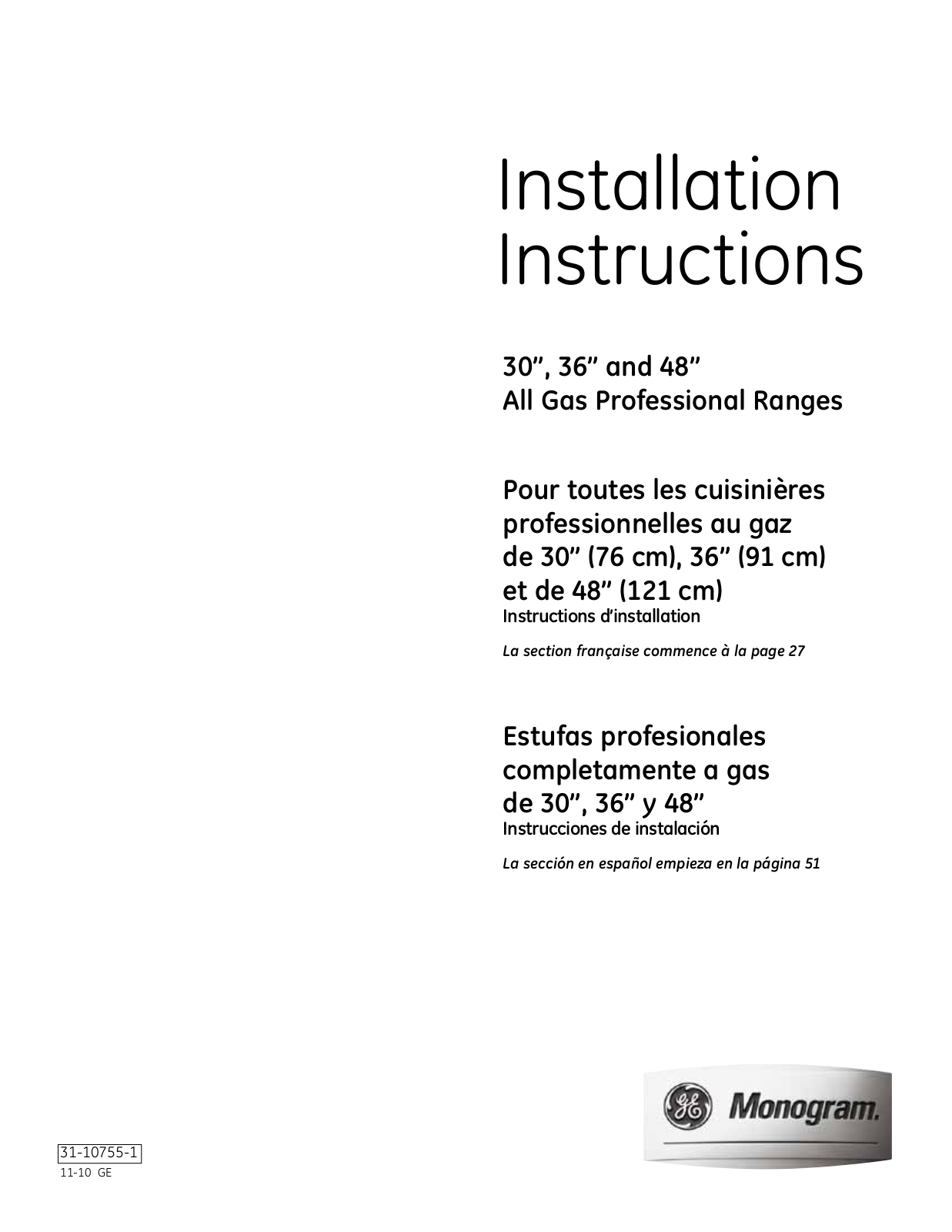 Monogram MORERADWRH3051 Installation manual