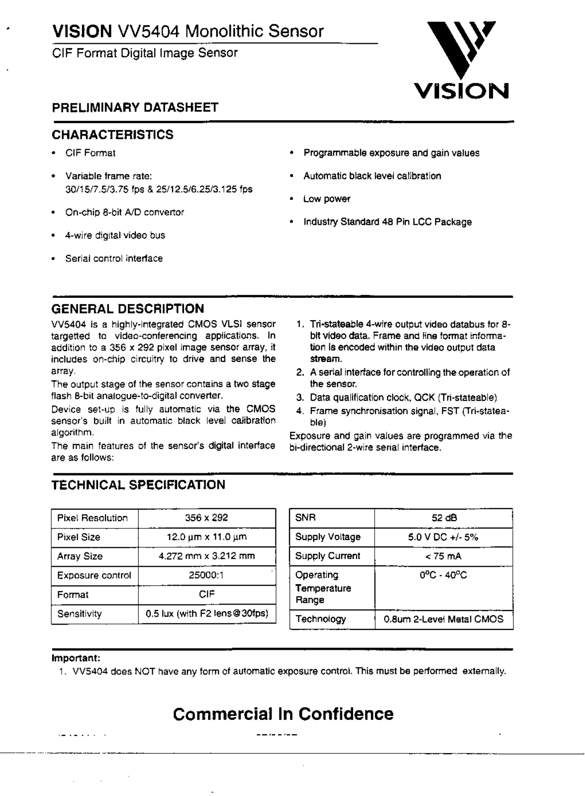 Vision VV5404 Datasheet