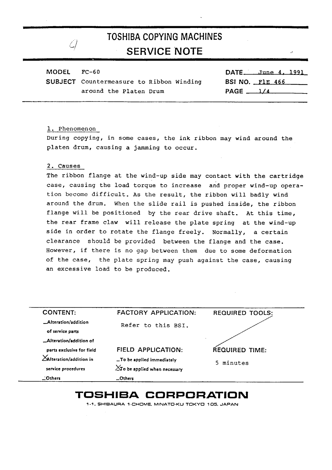 Toshiba f1e466 Service Note