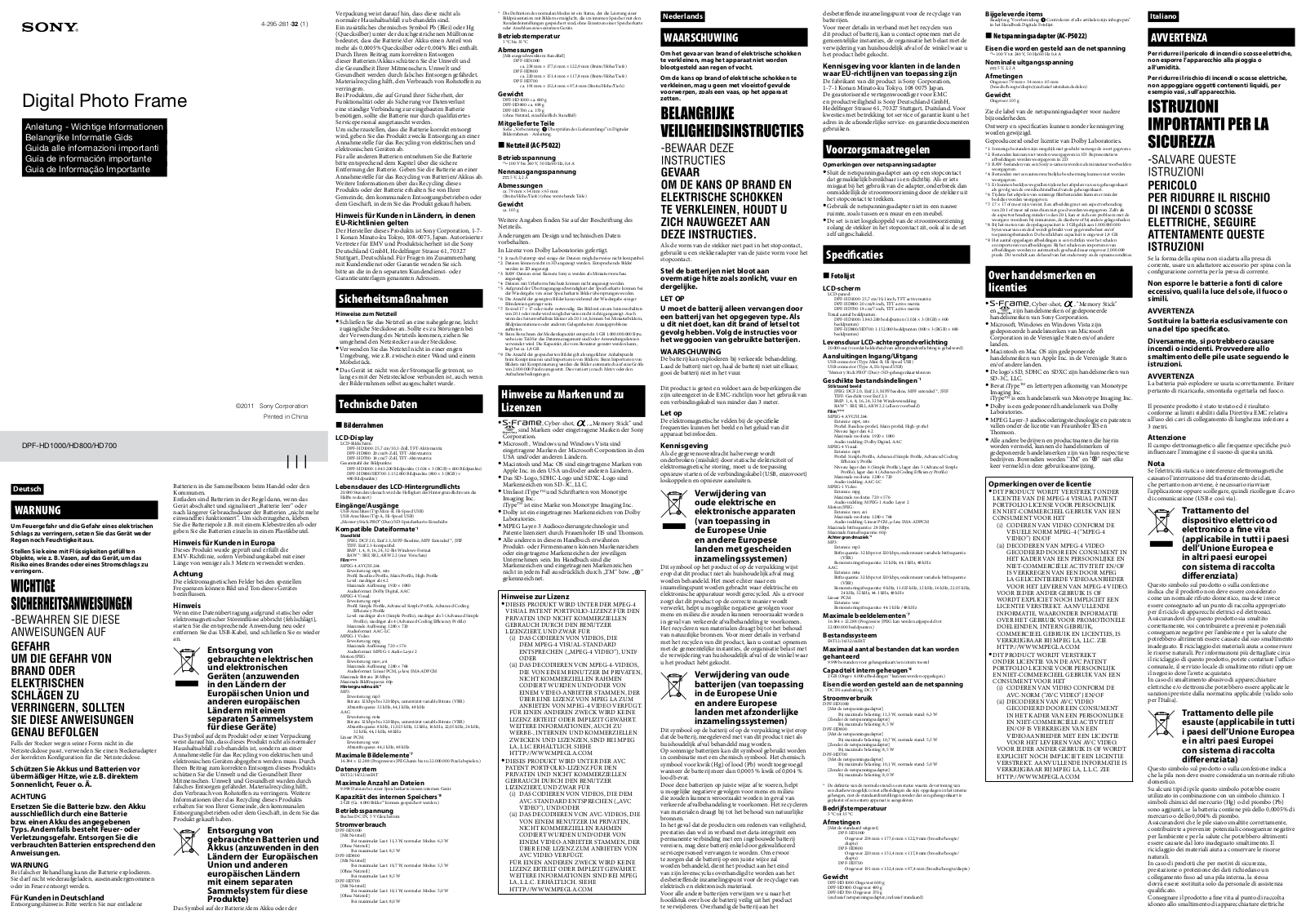 Sony DPF-HD1000 User Manual