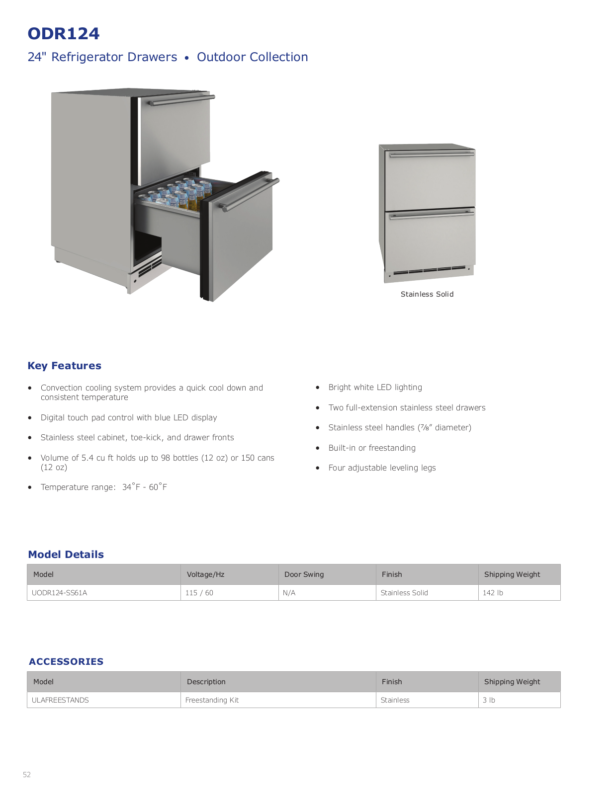 U-Line UODR124SS61A Specifications