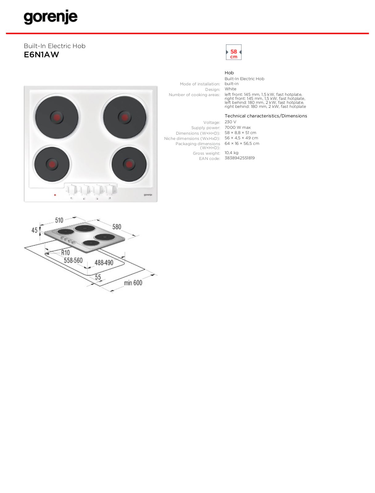 Gorenje E6N1AW DATASHEET