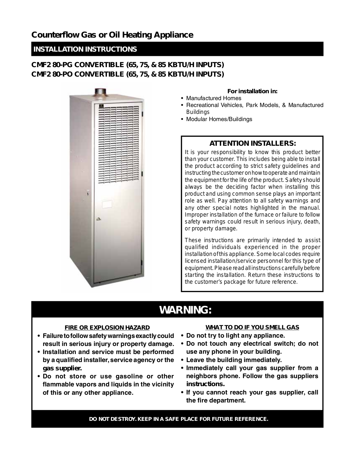 Miller Nordyne CMF2 80-PG, CMF2 80-PO User Manual